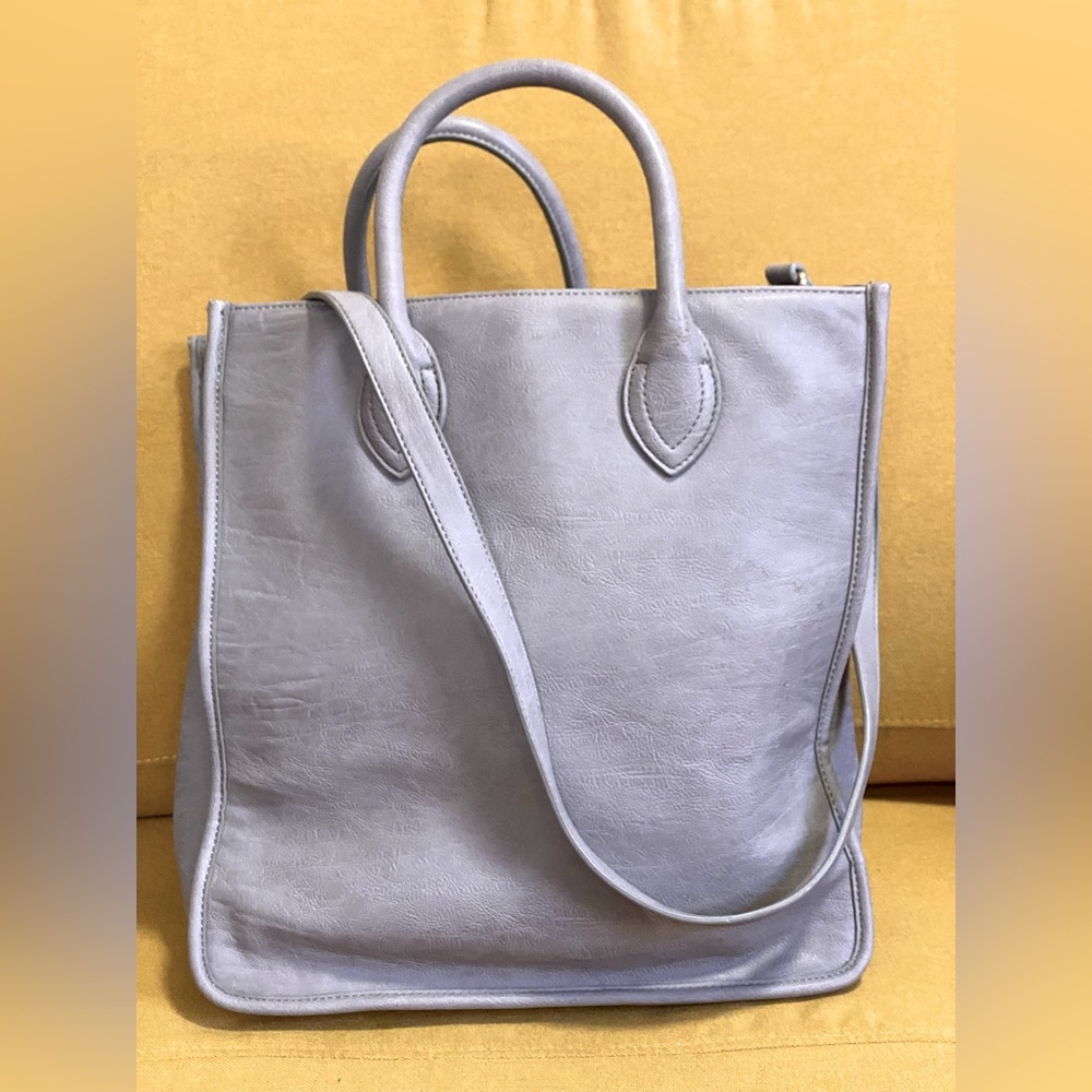 NWT J. Crew Faux Leather Tote w Adjustable Strap, Gray |